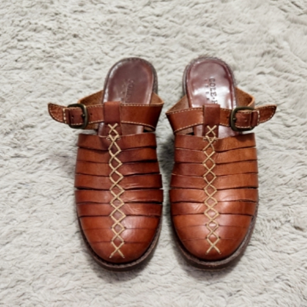Cole Haan brown real leather mules slip ons size 7.5